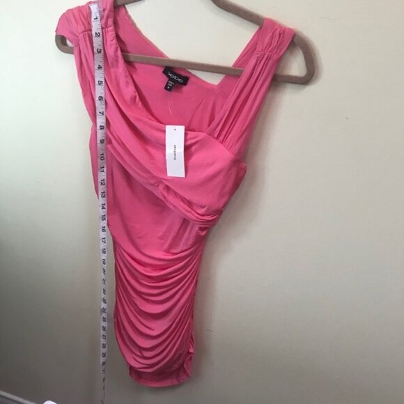 Bebe NEW Hot Pink Ruched Draped Tank Top Silky Stretch Bodycon Slimming Tank - Picture 9 of 11